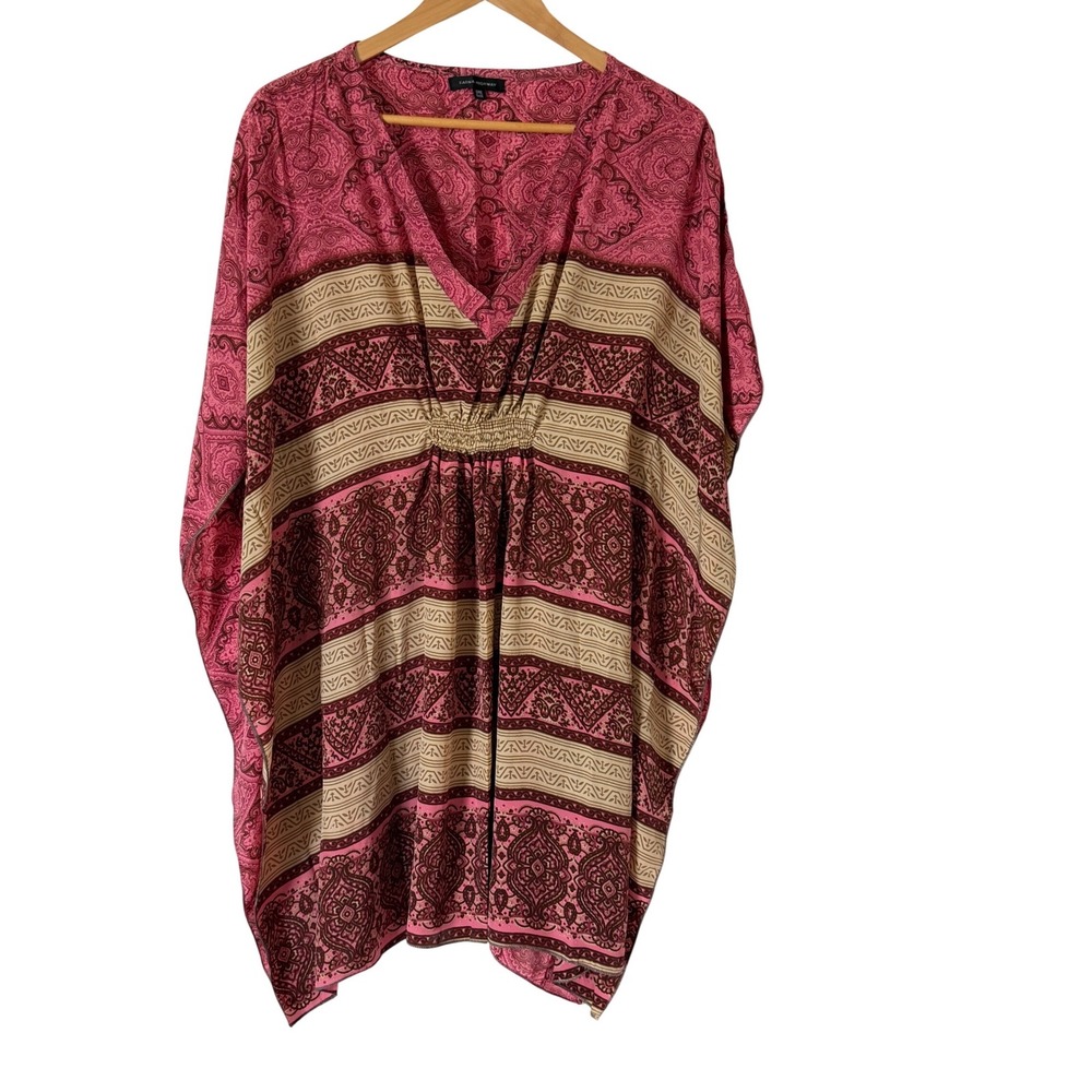 Karma Highway Kaftan Top Womens One Size Pink Paisley V-Neck Empire Waist Boho